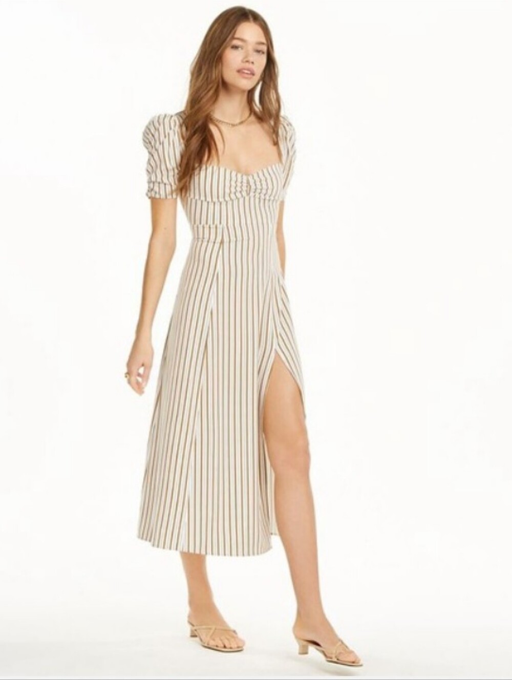 NWT Danielle Bernstein Women's Striped Queen Anne Neckline Midi Shift Dress